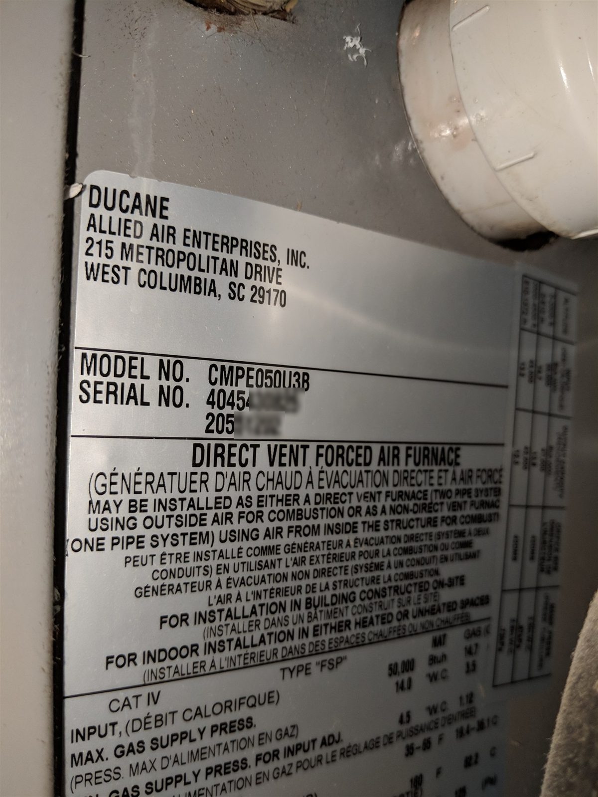 Equipment schedule · Furnace data plate